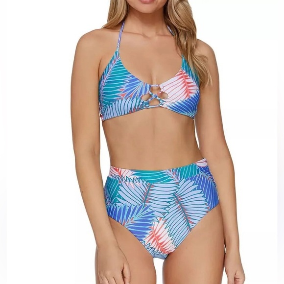 Raisins Costa Strappy Top High Waisted Bottom Bikini Set Palm Blue size s NWT - Picture 1 of 8